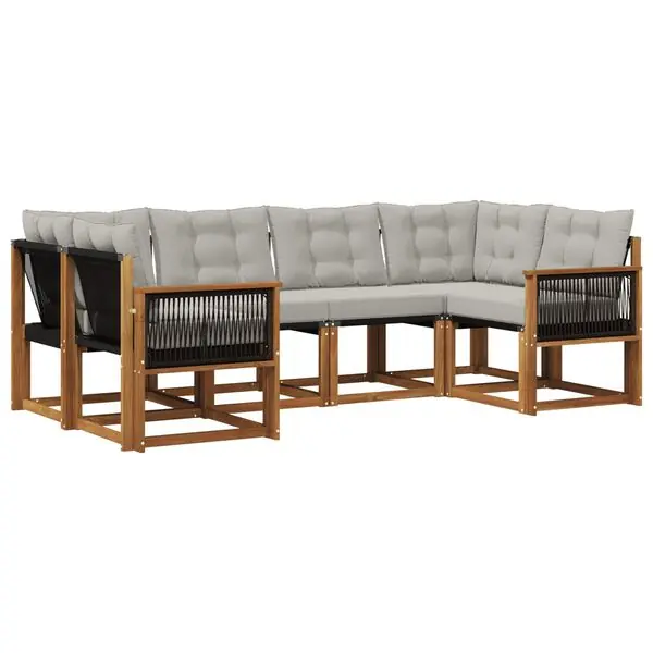 vidaXL Utomhussoffset med kudde 6 pcs Naturlig och Ljusgrå Sista chansen