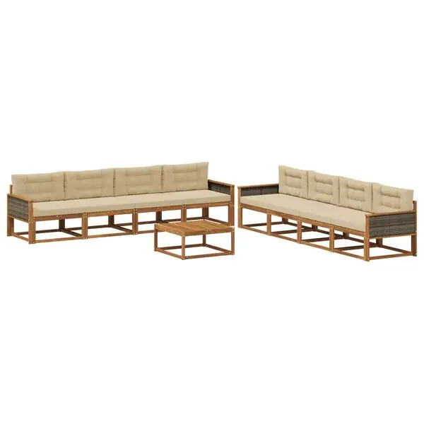 vidaXL Utomhussoffset med kudde 9 pcs Naturlig och Beige Endast denna vecka