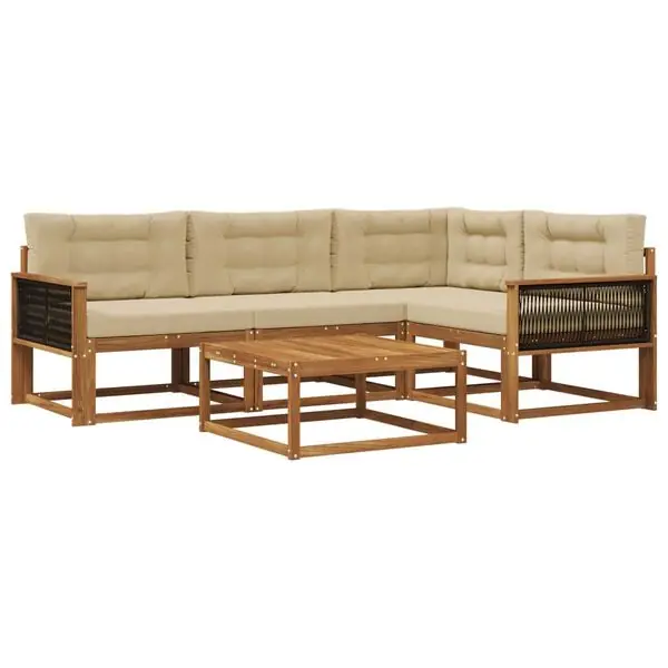 Kampanjpris vidaXL Utomhussoffset med kudde 5 pcs Naturlig och Beige