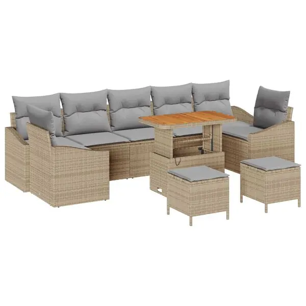 Nyhet vidaXL Trädgårdsoffset med kudde 10 pcs Beige konstrotting