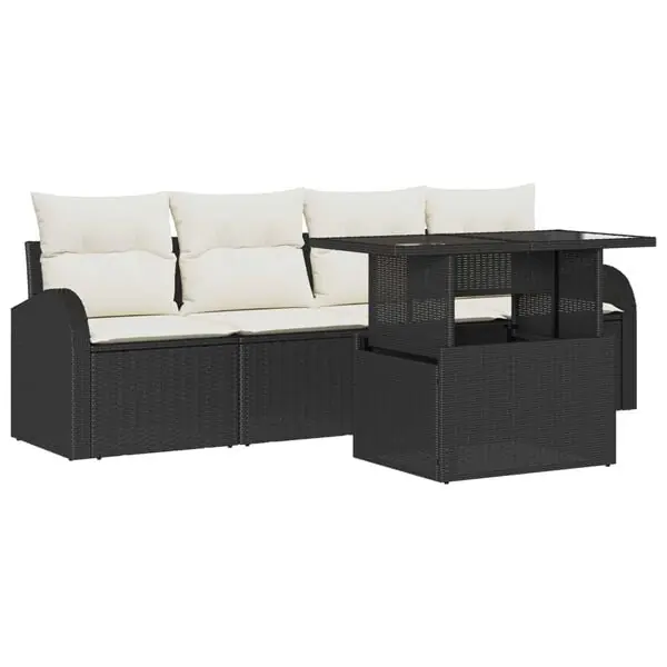 vidaXL Trädgårdsoffset med kudde 5 pcs Svart Poly rattan Billig