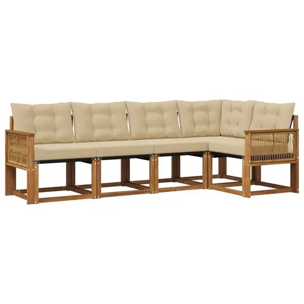 I lager vidaXL Utomhussoffset med kudde 5 pcs Naturlig och Beige