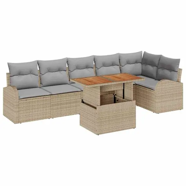 Nyhet vidaXL Trädgårdsoffset med lagring 7 pcs Beige Poly rattan