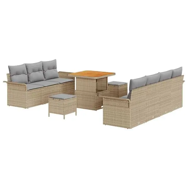 Nedsatt pris vidaXL Trädgårdsoffset med kudde med lagring 10 pcs Beige och Ljusgrå