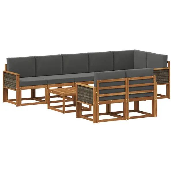 Lägg i varukorgen vidaXL Utomhussoffset med kudde 9 pcs Naturlig och Antracit Polyester