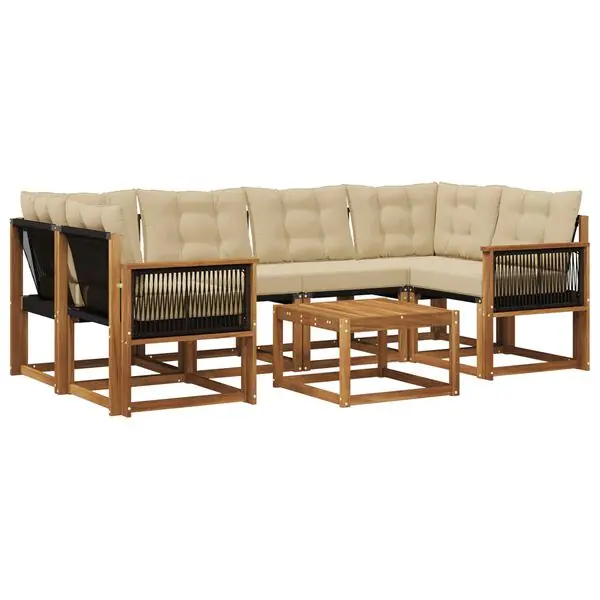 vidaXL Utomhussoffset med kudde 7 pcs Naturlig och Beige Fynd