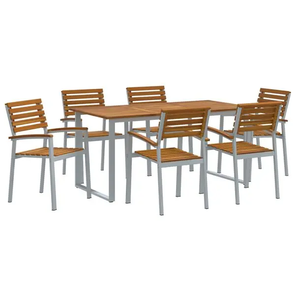 Fynd vidaXL Trädgårdsmöbelset 7 pcs Grå Massivt Akaciaträ