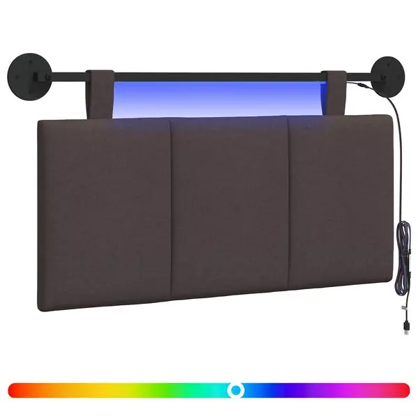 Handla nu vidaXL Hängande sänggavel Med LED-lampa Mörkbrun Tyg