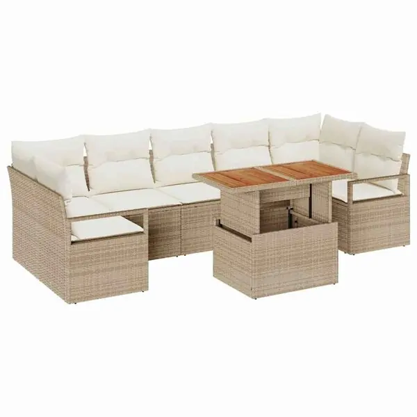 vidaXL Trädgårdsoffset med lagring 8 pcs Beige Poly rattan Köp nu