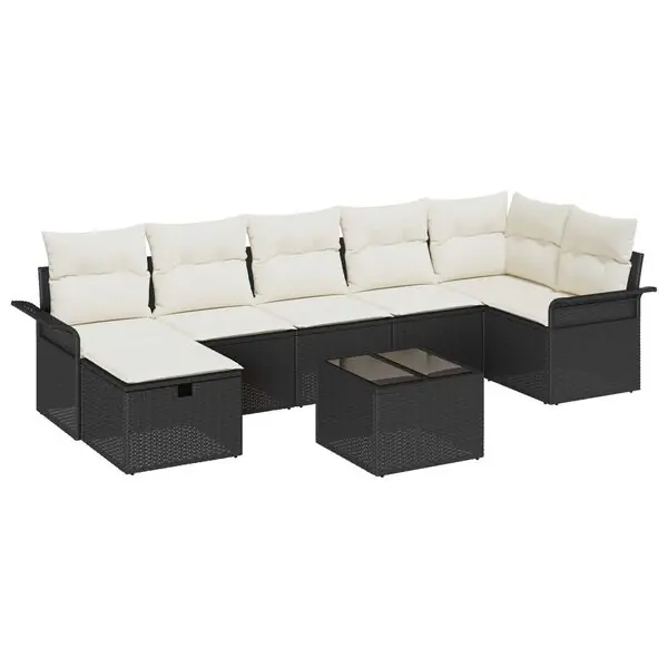 Erbjudandepris vidaXL Trädgårdsoffset med kudde med lagring 8 pcs Svart Poly rattan