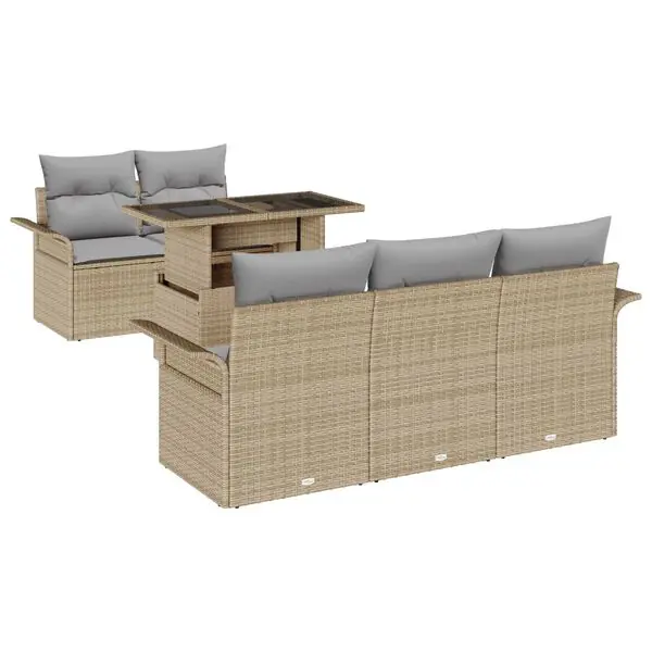 Billig vidaXL Trädgårdsoffset med kudde 6 pcs Beige konstrotting