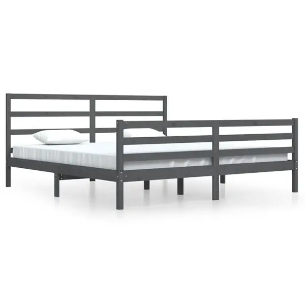 vidaXL Sängram grå massiv furu 200x200 cm Utförsäljning