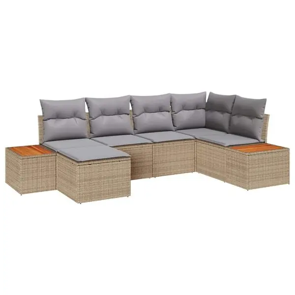 vidaXL Trädgårdsoffset med kudde 7 pcs Beige och Ljusgrå Polyrattan Rabatter
