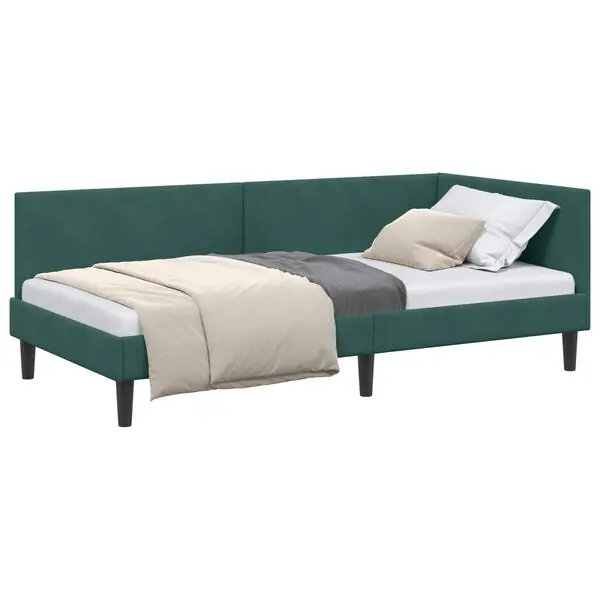 Rabatt vidaXL Hörn Sängram med huvudgavel Mörkgrön 80 cm x 200 cm Sammet