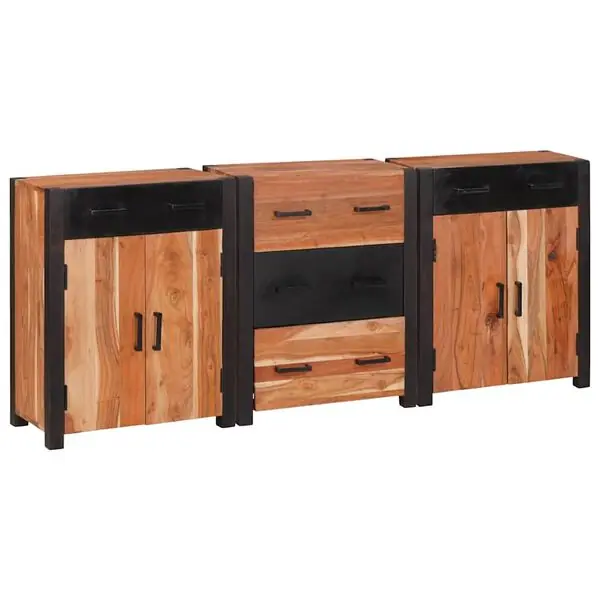 vidaXL Sideboard 3 pcs Brun 165 x 30 x 75 cm Massivt Akaciaträ Utförsäljning