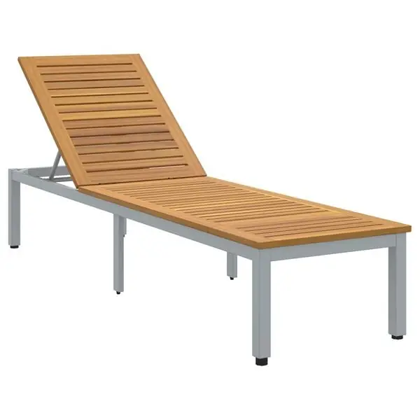 vidaXL Solsäng Reclining Grå 200 x 55 x 35 cm Massivt Akaciaträ Nyhet