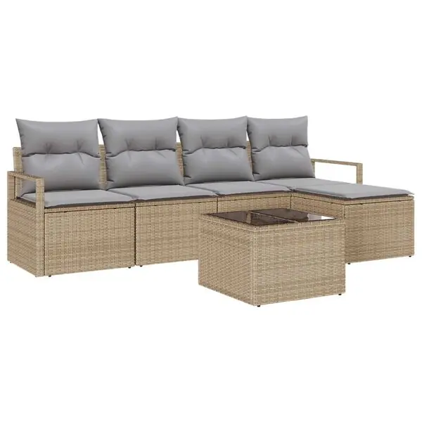 Nedsatt pris vidaXL Soffset med kudde 6 pcs Beige konstrotting