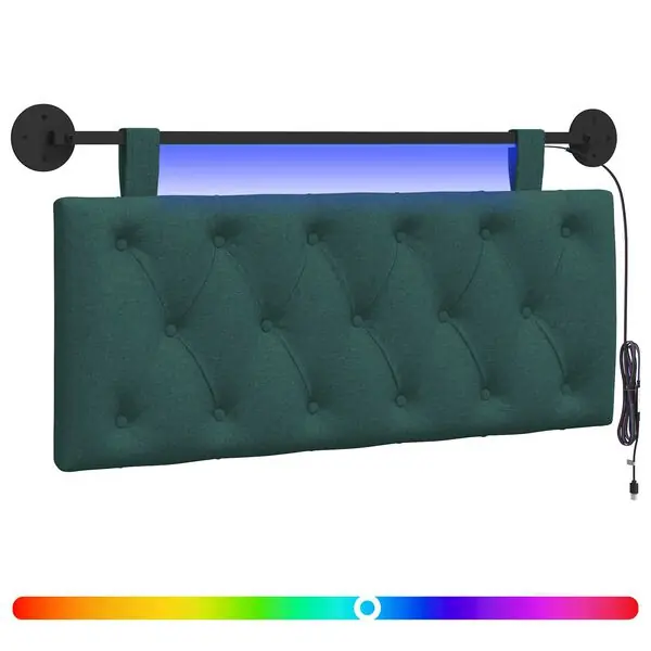 vidaXL Hängande sänggavel Med LED-lampa Mörkgrön Tyg Reapris