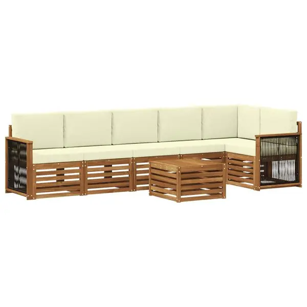vidaXL Sektionsoffgrupp med kudde 6 pcs Naturlig och Grädde risnedsättning