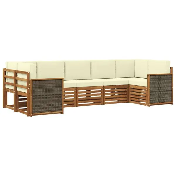 vidaXL Sektionsoffgrupp med kudde 6 pcs Naturlig och Grädde Kampanj