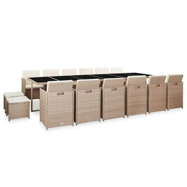 vidaXL Matgrupp för trädgården med dynor 17 delar konstrotting beige Kundfavorit