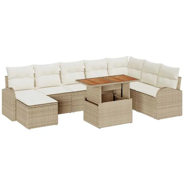 vidaXL Trädgårdsoffset med lagring 9 pcs Beige Poly rattan Begränsad tid