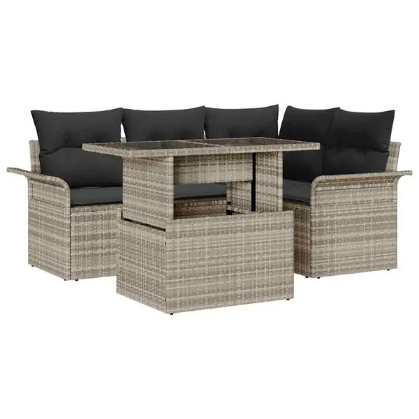 Outlet vidaXL Trädgårdsoffset med kudde 5 pcs Ljusgrå Poly rattan