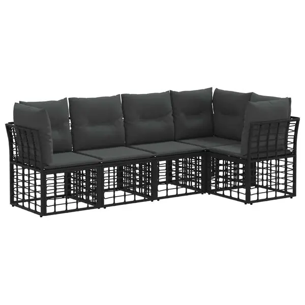 vidaXL Utomhussoffset med kudde 5 pcs Svart Polyester Fri frakt