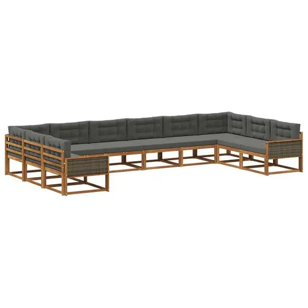 Handla nu vidaXL Utomhussoffset med kudde 10 pcs Naturlig och Antracit