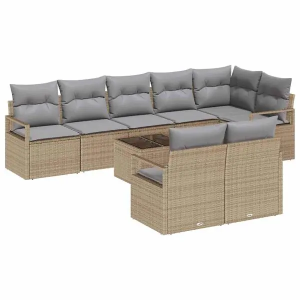 Rabatt vidaXL Soffset med kudde 9 pcs Beige konstrotting