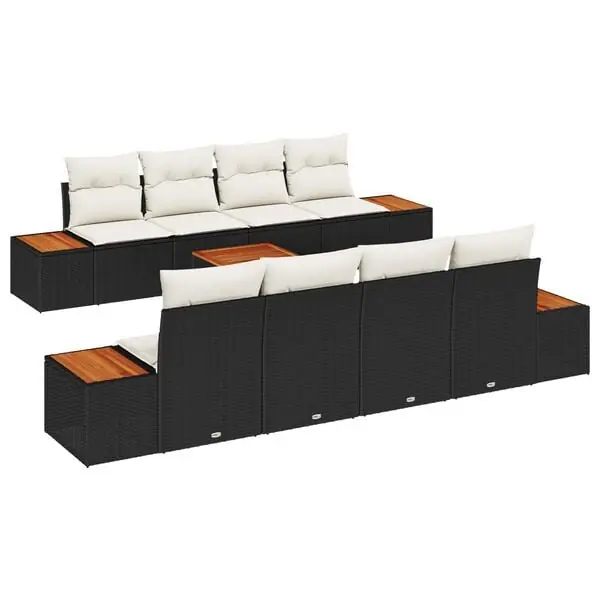 vidaXL Trädgårdsoffset med kudde 9 pcs Svart Poly rattan Fynd