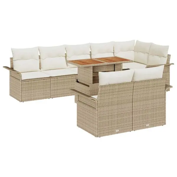 vidaXL Trädgårdsoffset med lagring 9 pcs Beige Poly rattan Kampanjpris