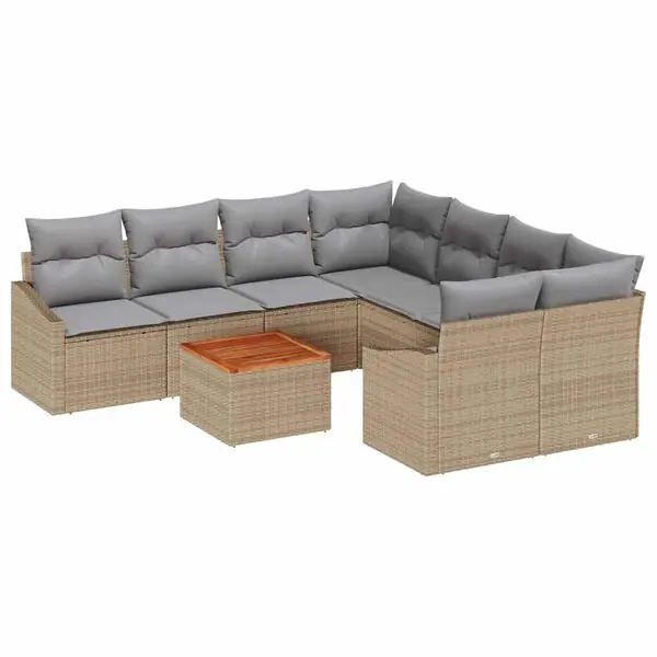vidaXL Trädgårdsoffset med kudde 9 pcs Beige konstrotting Billigare