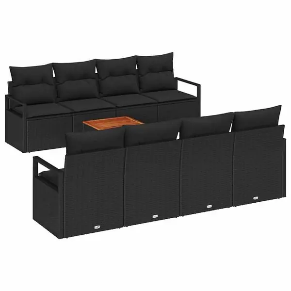 vidaXL Trädgårdsoffset med kudde 9 pcs Svart konstrotting Billig