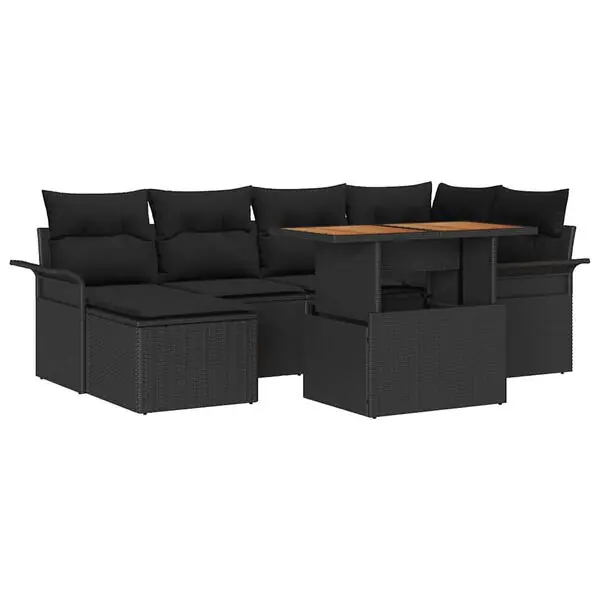 Lägg i varukorgen vidaXL Trädgårdsoffset med lagring 7 pcs Svart Poly rattan