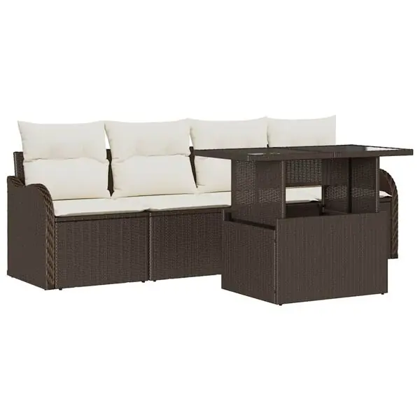 Populär vidaXL Trädgårdsoffset med kudde 5 pcs Brun Poly rattan