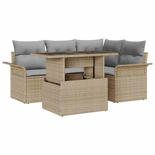 vidaXL Trädgårdsoffset med kudde 5 pcs Beige Poly rattan Beställ nu