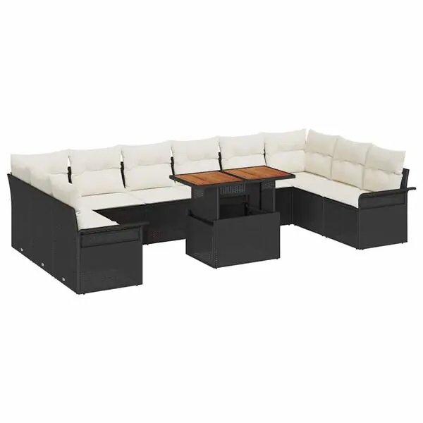 vidaXL Trädgårdsoffset med lagring 9 pcs Svart Poly rattan Billig