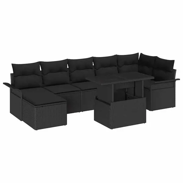 vidaXL Trädgårdsoffset med kudde 8 pcs Svart Poly rattan Rabatt