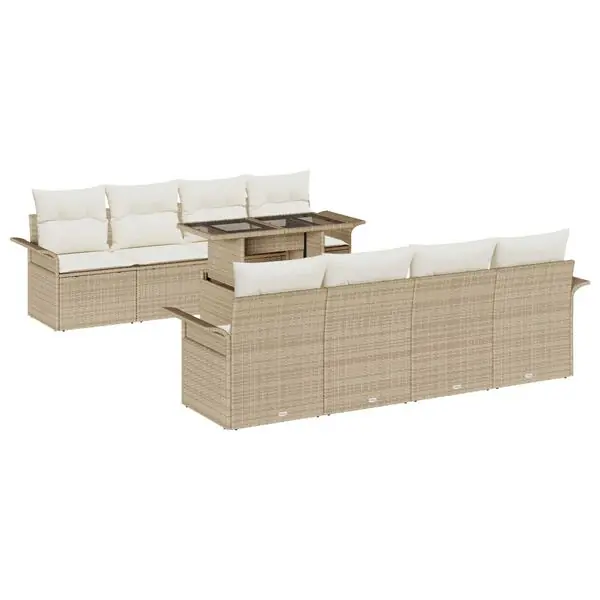 Endast idag vidaXL Trädgårdsoffset med kudde 9 pcs Beige konstrotting