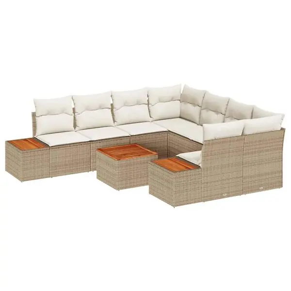 Sänkt pris vidaXL Trädgårdsoffset med kudde 9 pcs Beige Poly rattan