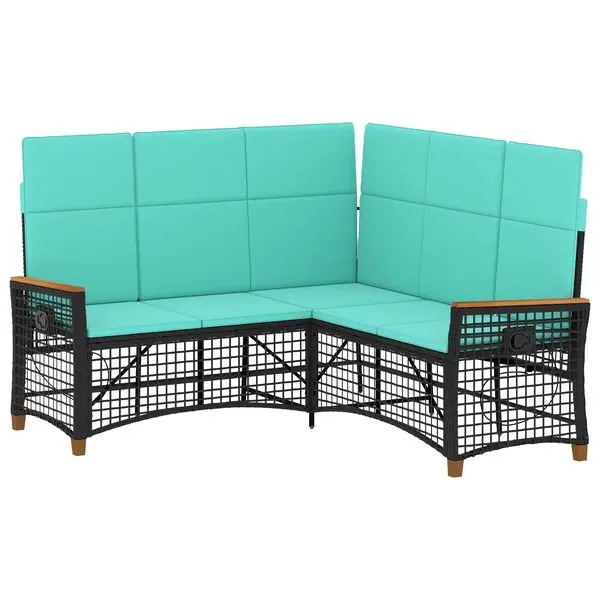 Säker betalning vidaXL Trädgårds fällbar soffgrupp Svart och turkos 164 x 164 x 112 cm