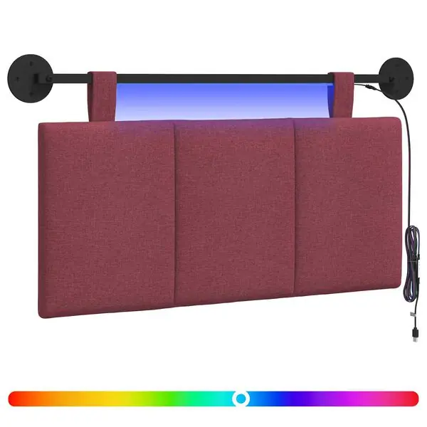 I lager vidaXL Hängande sänggavel Med LED-lampa Vinröd Tyg