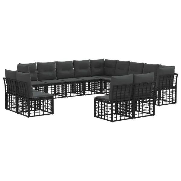 vidaXL Utomhussoffset med kudde 13 pcs Svart och Mörkgrå Polyester Begränsat antal
