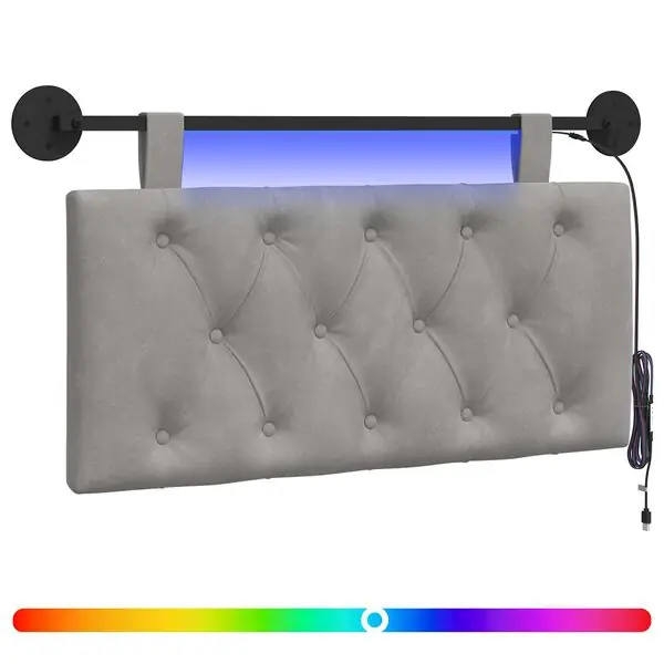 Fri frakt vidaXL Hängande sänggavel Med LED-lampa Ljusgrå Sammet