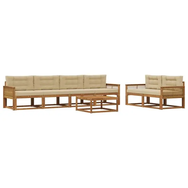 vidaXL Utomhussoffset med kudde 7 pcs Naturlig och Beige Billig