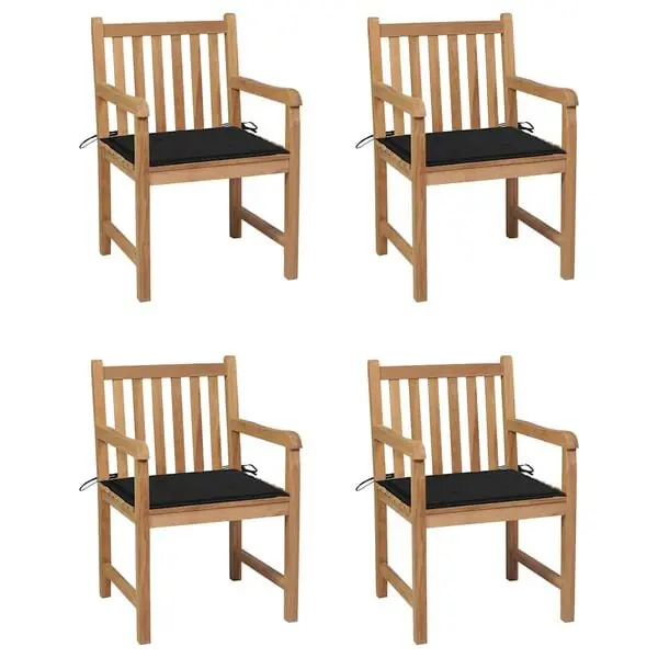 Endast idag vidaXL Trädgårdsstolar med svarta dynor 4 st massiv teak