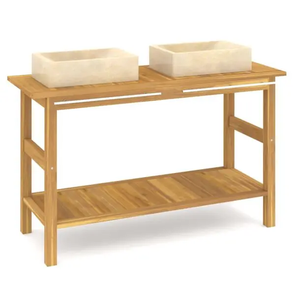 Extra rabatt vidaXL Handfatsbänk med gräddvita handfat massiv teak