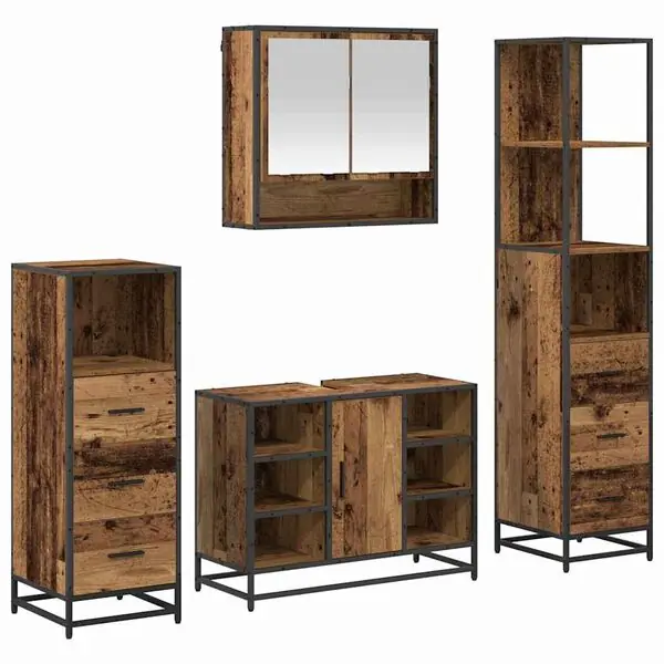 Kundfavorit vidaXL Badrumsmöbelset med låda 4 pcs Gammalt trä Konstruerat trä