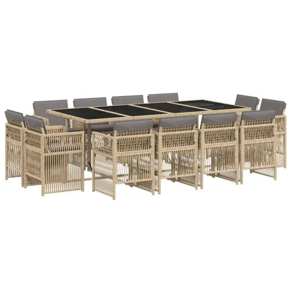 Beställ idag vidaXL Matgrupp för trädgården med dynor 13delar mixbeige konstrotting